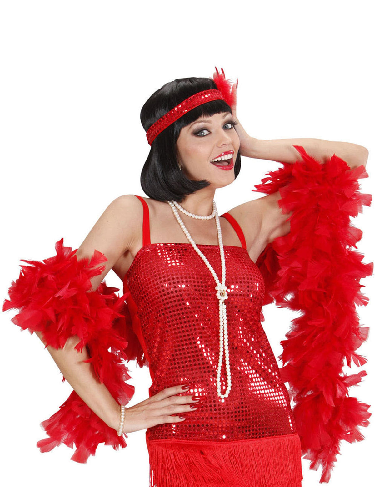 Boa à plumes pour femme rouge 50g