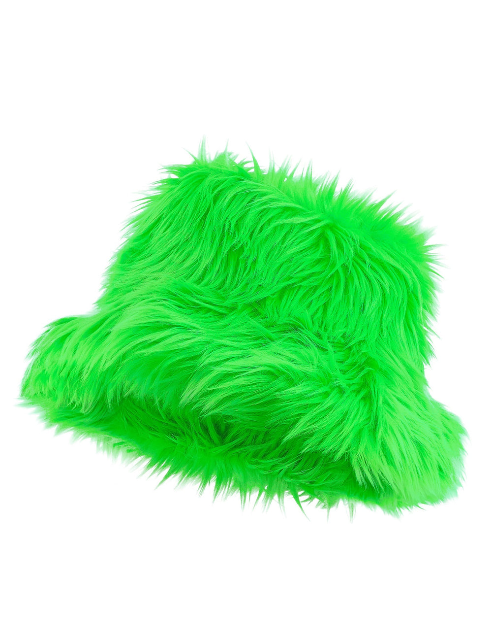 Vue de profil du bob en poils pour adulte vert fluo