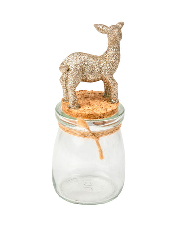 Skleněná dóza s korkovou zátkou a třpytivou plavou 13 cm, Vánoční dekorace