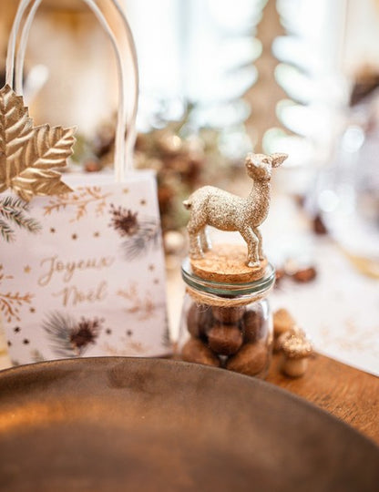 Skleněná dóza s korkovou zátkou a třpytivou plavou 13 cm, Vánoční dekorace