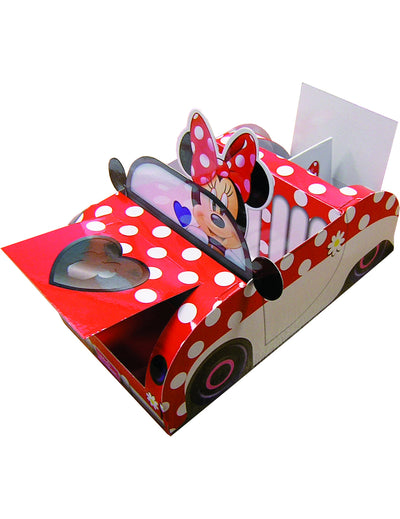 Boîte en carton Minnie pour enfant rouge à pois blancs en forme de voiture