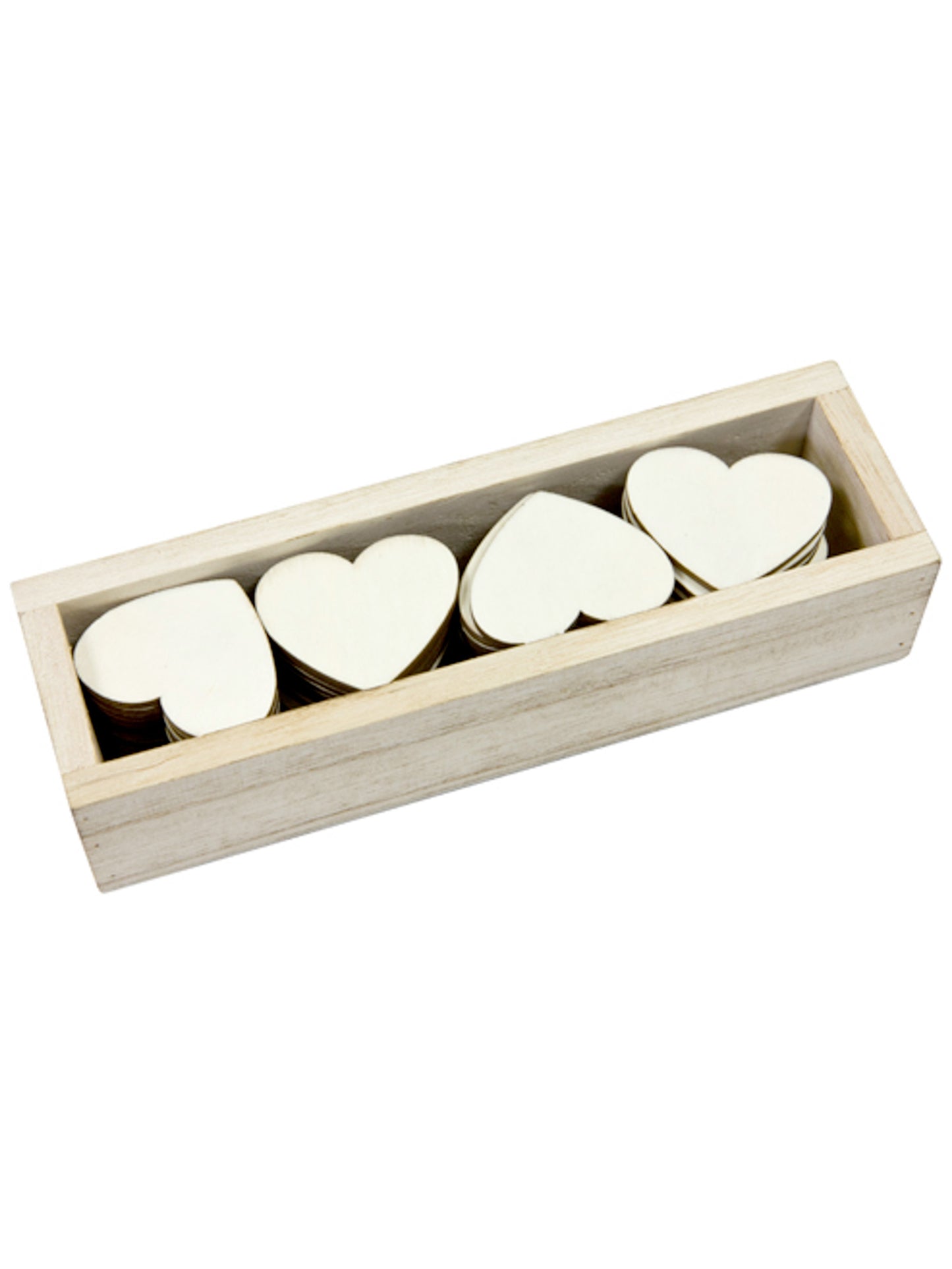 Krabice 48 dřevěných srdíček 4 cm na svatbu