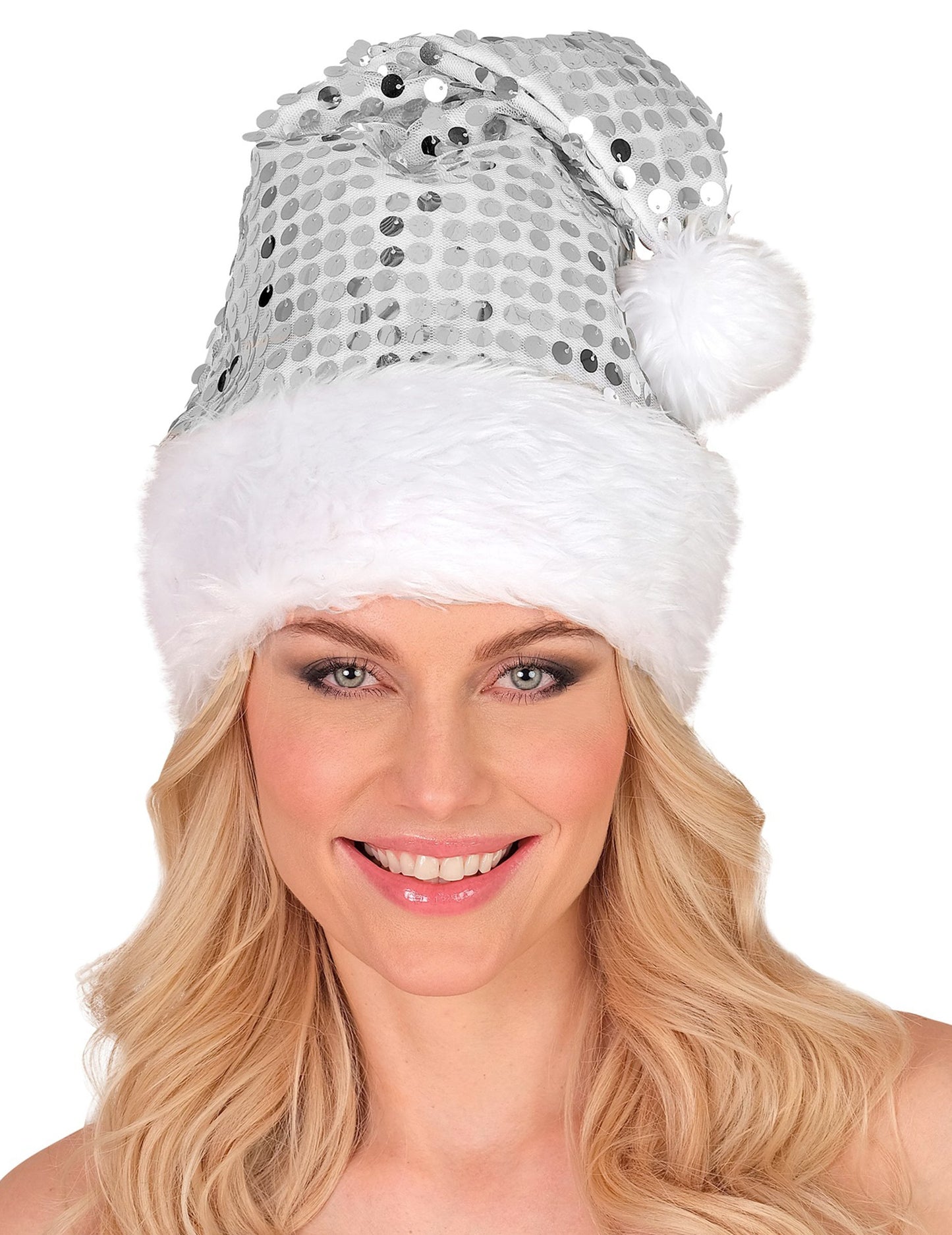 Stříbrná flitrovaná vánoční čepice pro dospělé