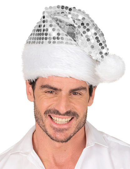 Stříbrná flitrovaná vánoční čepice pro dospělé