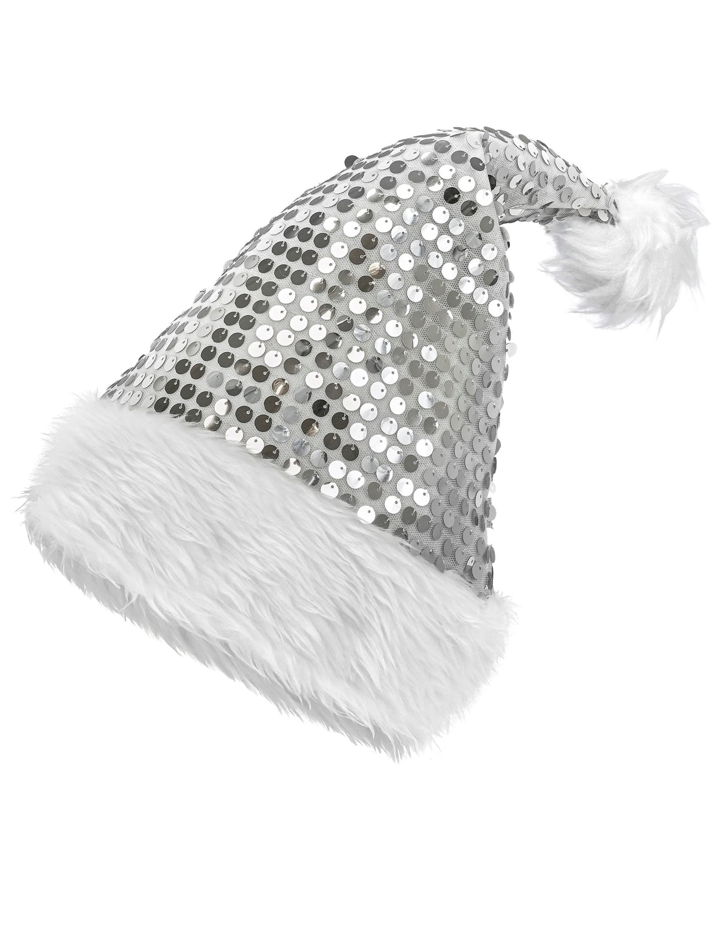 Stříbrná flitrovaná vánoční čepice pro dospělé
