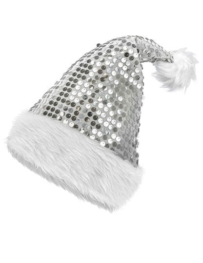 Stříbrná flitrovaná vánoční čepice pro dospělé