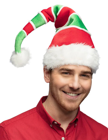 Dospelý červený a zelený pruhovaný vianočný klobúk