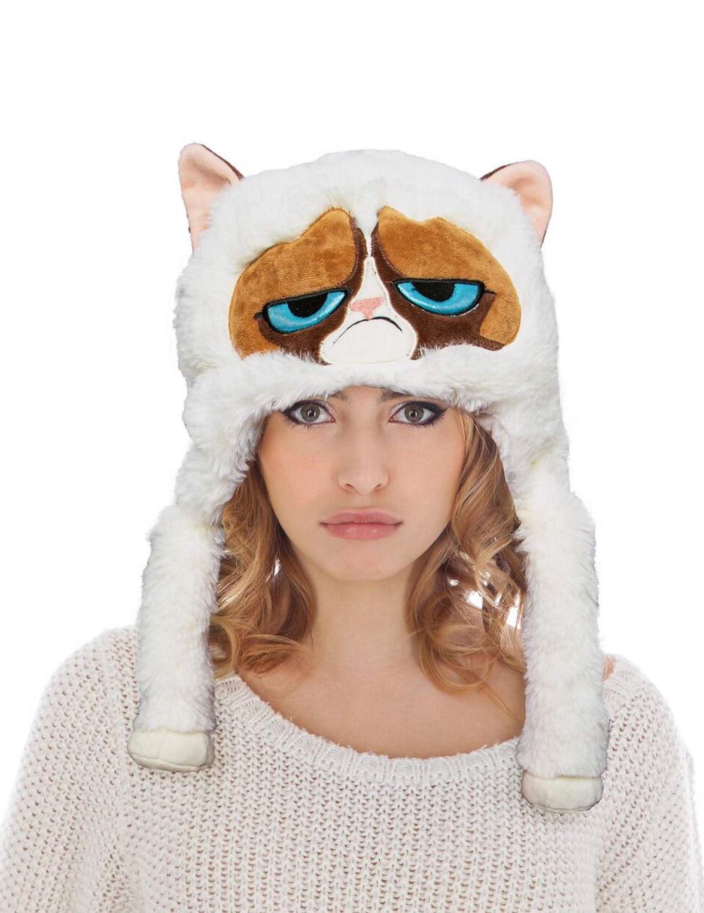 Čepice Grumpy Cat™ pro dospělý bílá a hnědá z umělé kožešiny