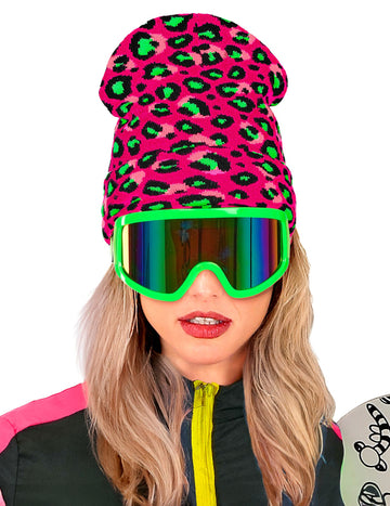 Ružovo-zelená neónová leopardia čiapka pre dospelých