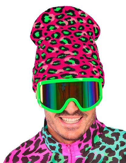 Ružovo-zelená neónová leopardia čiapka pre dospelých
