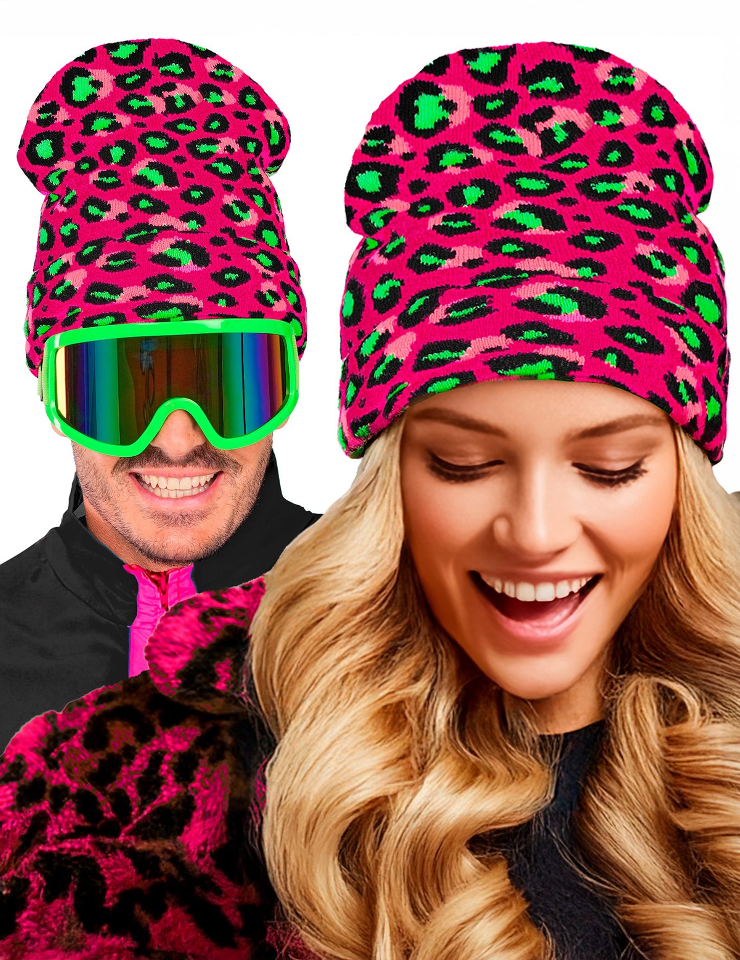 Ružovo-zelená neónová leopardia čiapka pre dospelých