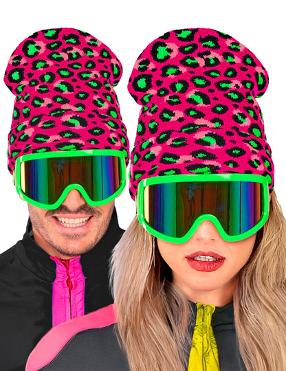 Ružovo-zelená neónová leopardia čiapka pre dospelých