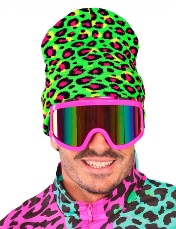 Neónovo zelená leopardia čiapka pre dospelých