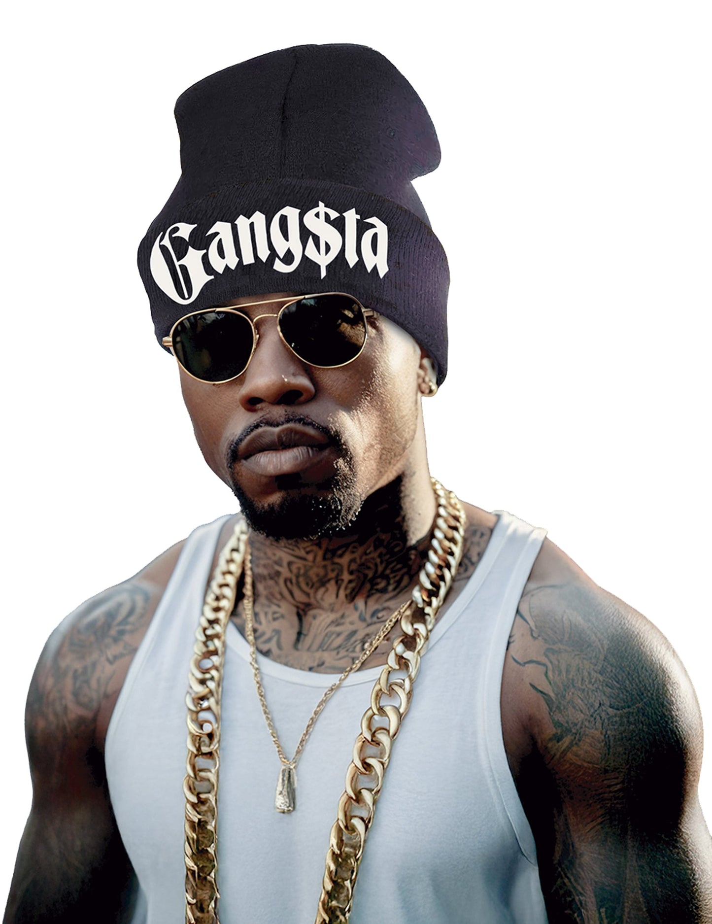 Bonnet gangsta pour adulte noir avec inscription blanche