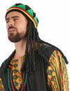 Bonnet rasta en velours avec dreadlocks pour adulte vert jaune rouge et noir