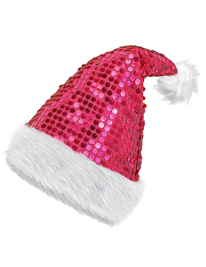 Růžová flitrovaná vánoční čepice pro dospělé