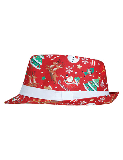 Vue de profil du Borsalino à motifs de Noël pour adulte