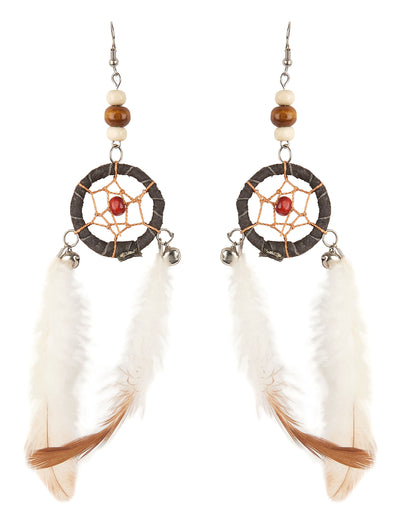 Boucles d'oreilles attrape-rêves pour adulte avec plumes blanches et marron