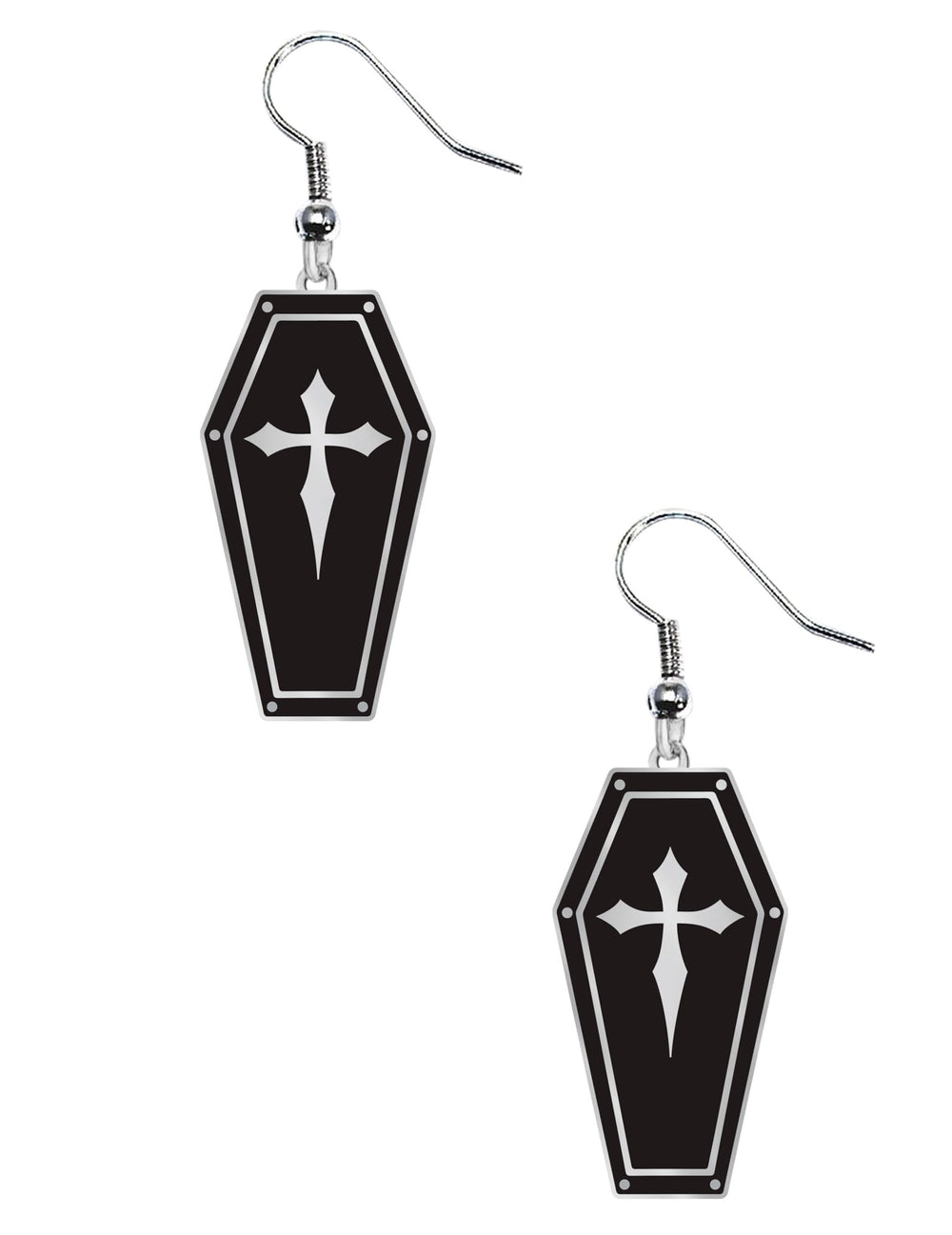Vue de face de la paire de boucles d'oreilles cercueil pour adulte