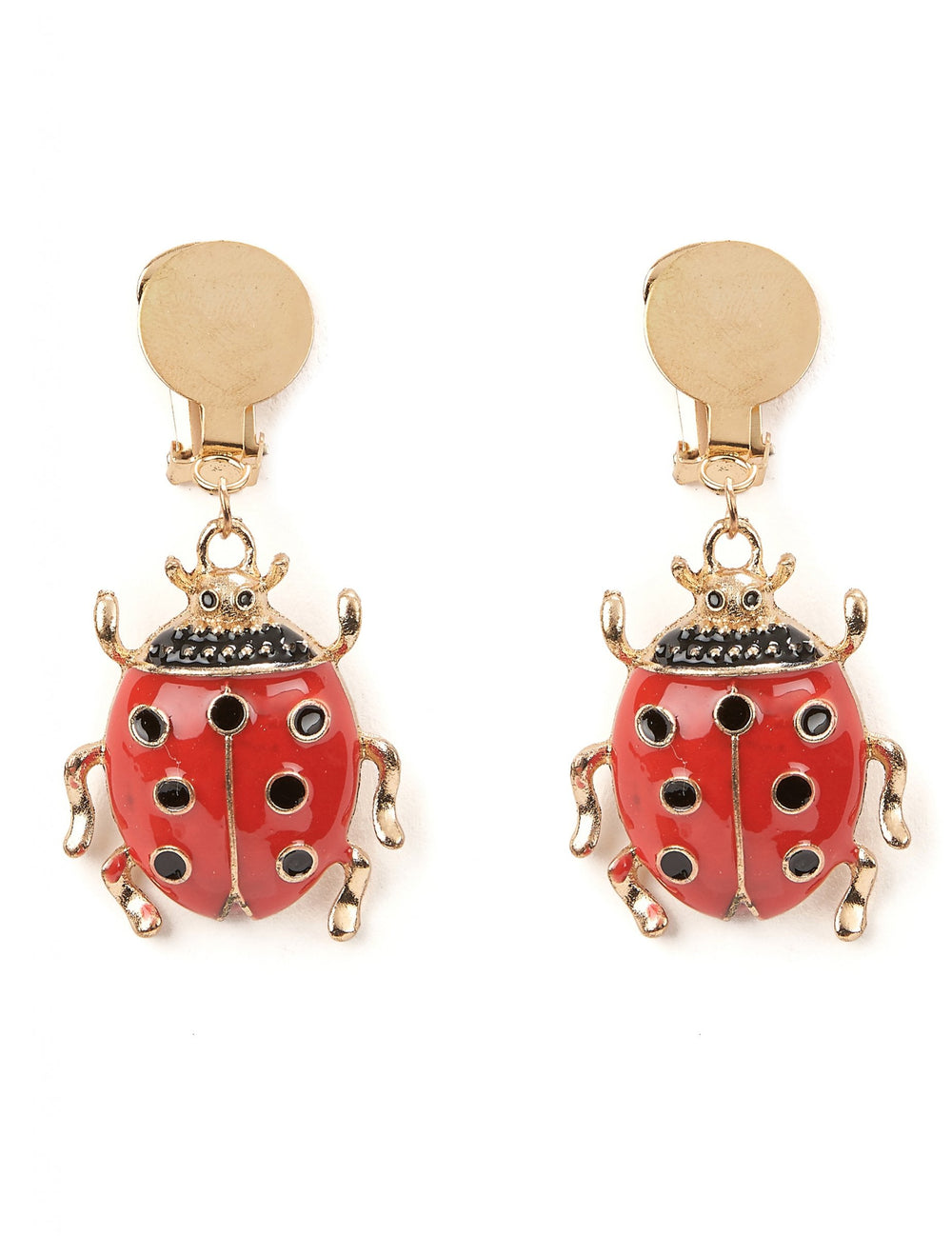 Boucles d'oreilles coccinelle pour adulte rouges et noires dorées à clips