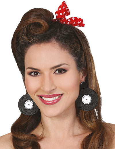 Boucles d'oreilles disques vinyles rétro pour adulte noires