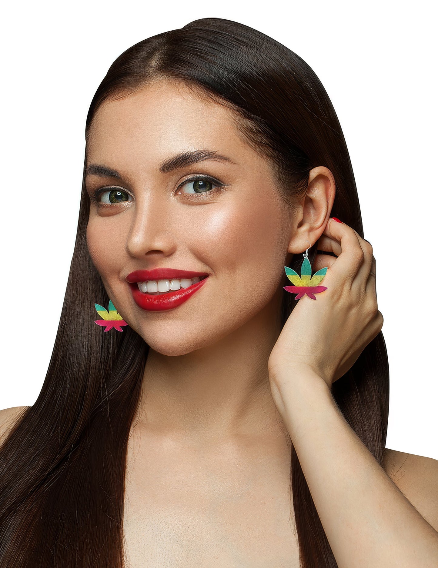 Boucles d'oreilles feuilles rasta pour adulte vertes jaunes et rouges