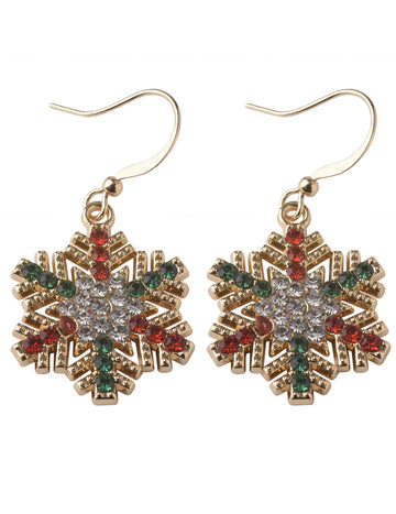 Náušnice s vánočními sněhovými vločkami a kamínky 