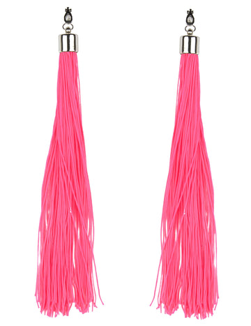 Boucles d'oreilles franges pour adulte rose fluo