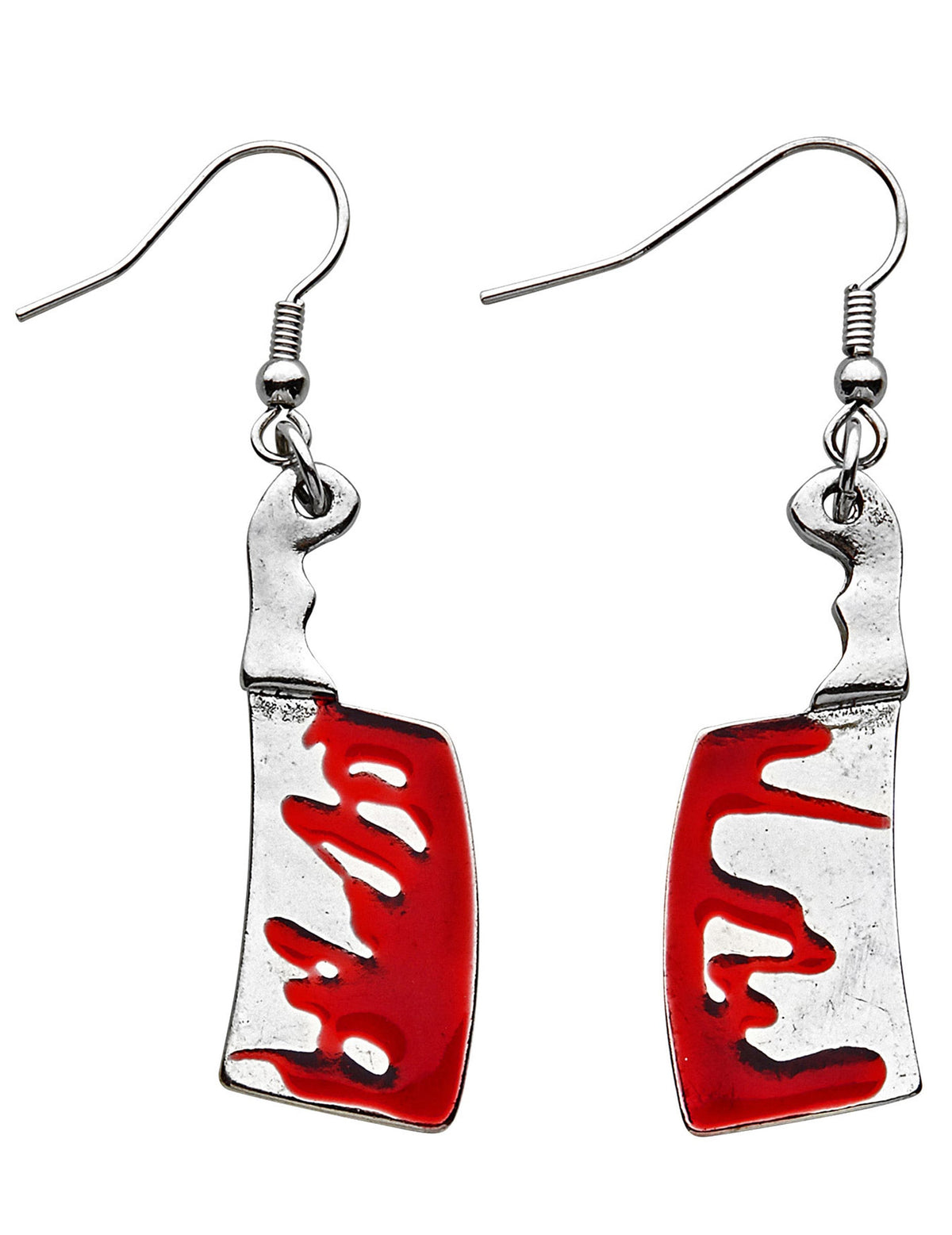 Boucles d'oreilles hâches ensanglantées pour adulte argentées et rouges