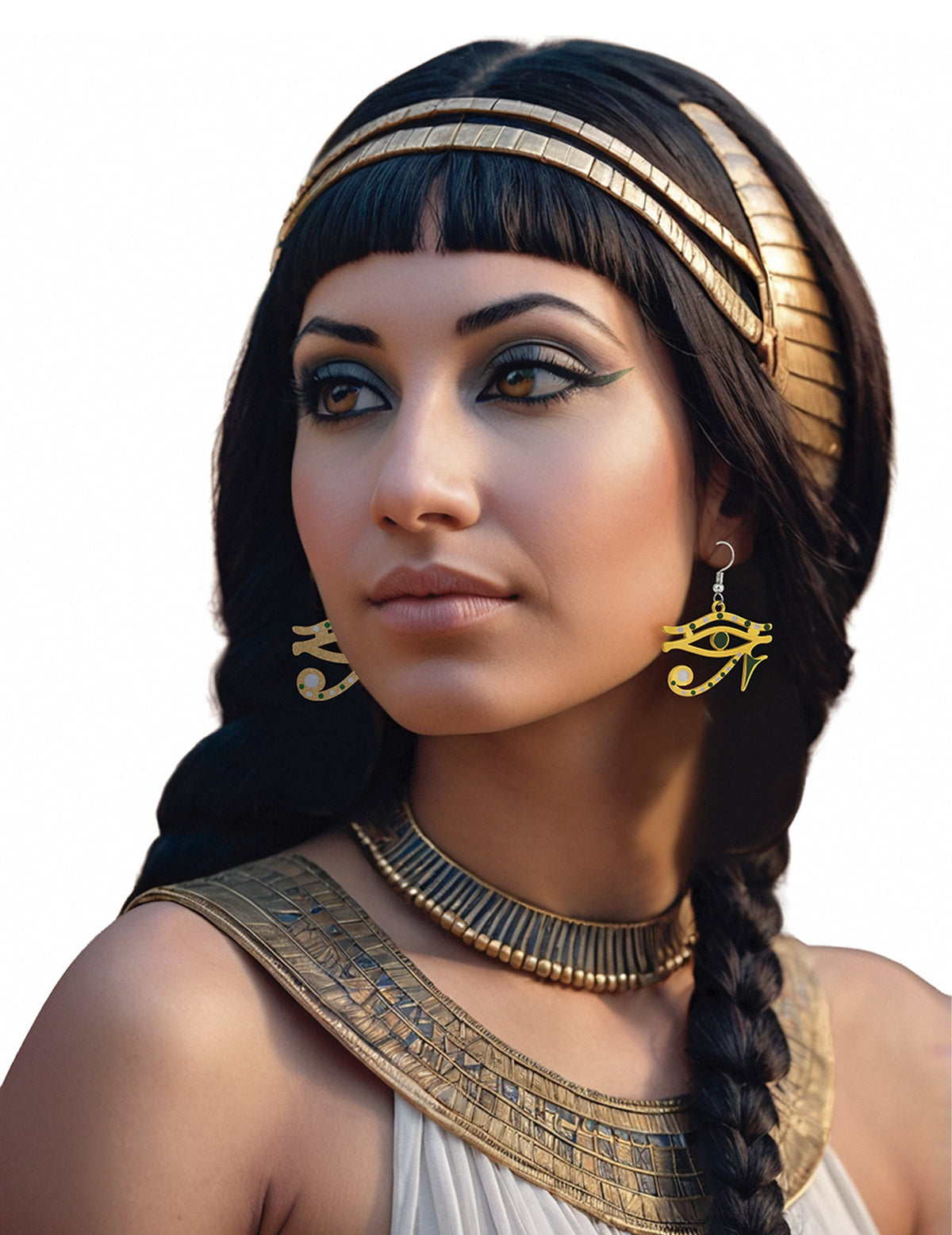 Boucles d'oreilles œil d'Horus pour femme dorées et vertes