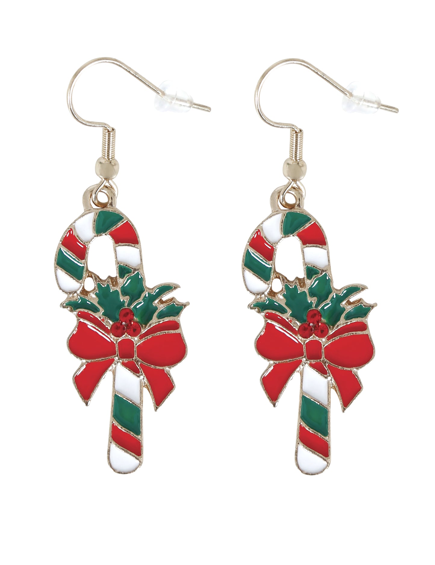 Vánoční kovové náušnice s cukrovou hůlkou