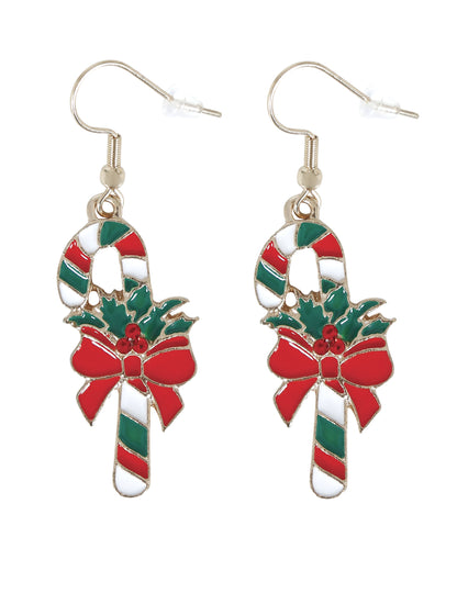 Vánoční kovové náušnice s cukrovou hůlkou