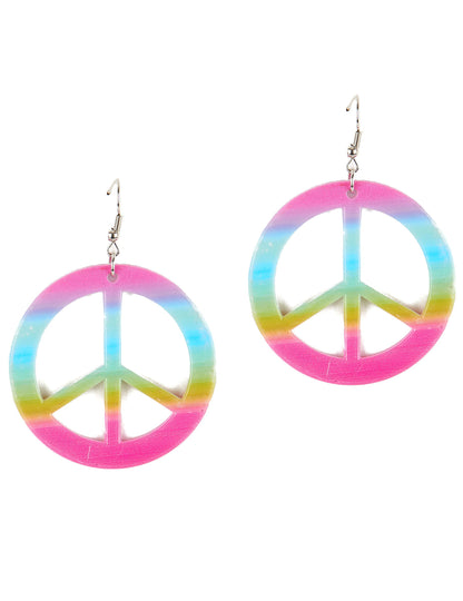Boucles d'oreilles peace et love pour adulte multicolores en plastique