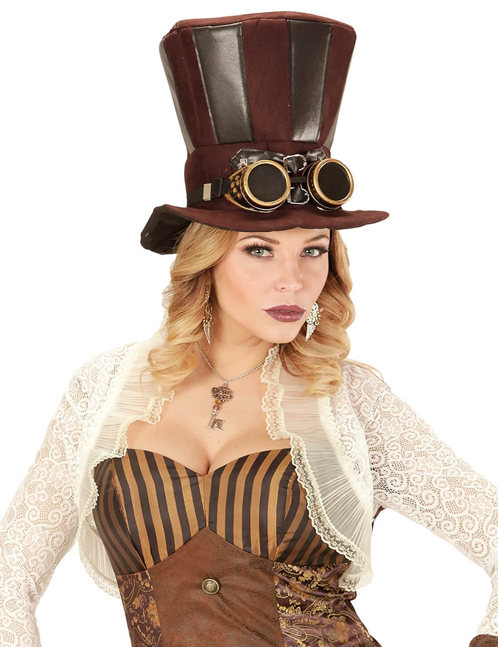 Portrét zepředu náušnic s ozubenými koly a peřím steampunk pro dospělý