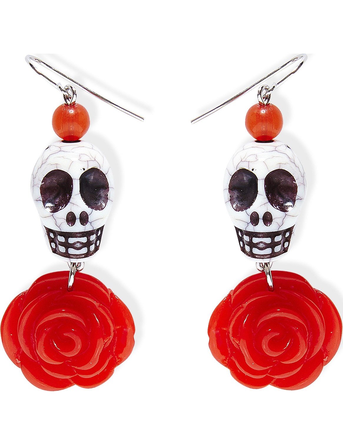 Boucles d'oreilles squelette rose rouge pour adulte blanc et rouge