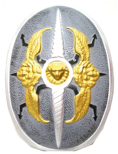 Bouclier ailes d'ange pour adulte gris et doré avec tête de lion