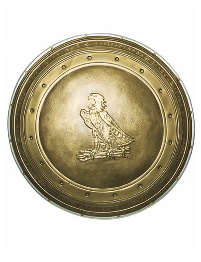 Gros plan sur l'aigle en relief du bouclier en plastique Wonder Woman pour fille