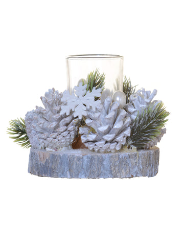 Matný kuželový svícen na čajovou svíčku na špalku 15 cm polární dekorace