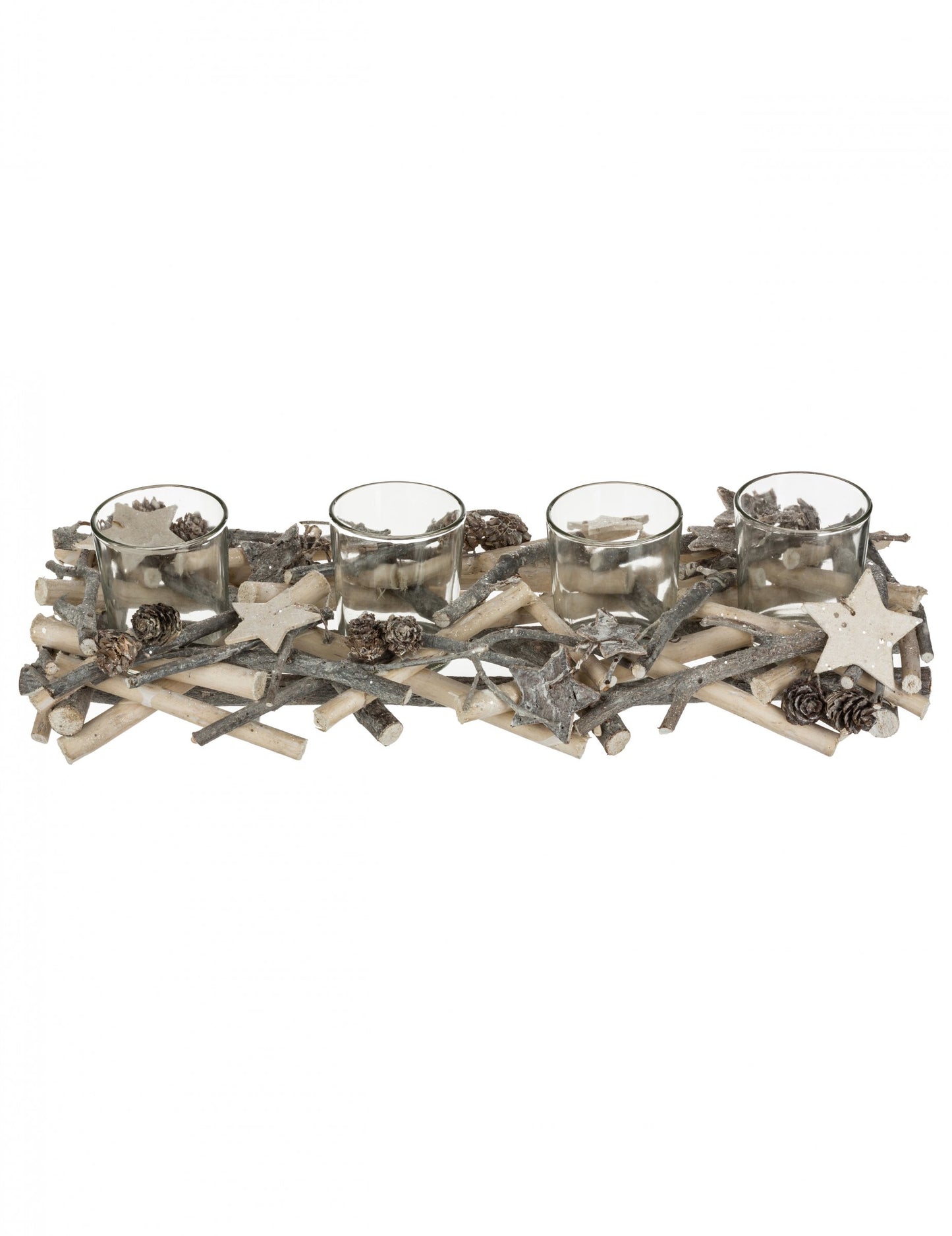 Středový prvek se 4 držáky na čajové svíčky na 38cm polenu cm