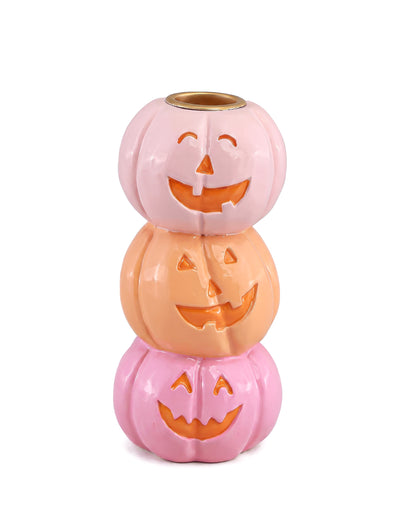 Dekorační svícen Summerween z pryskyřice se 3 usměvavými dýněmi 6,3 x 6,3 x 13 cm