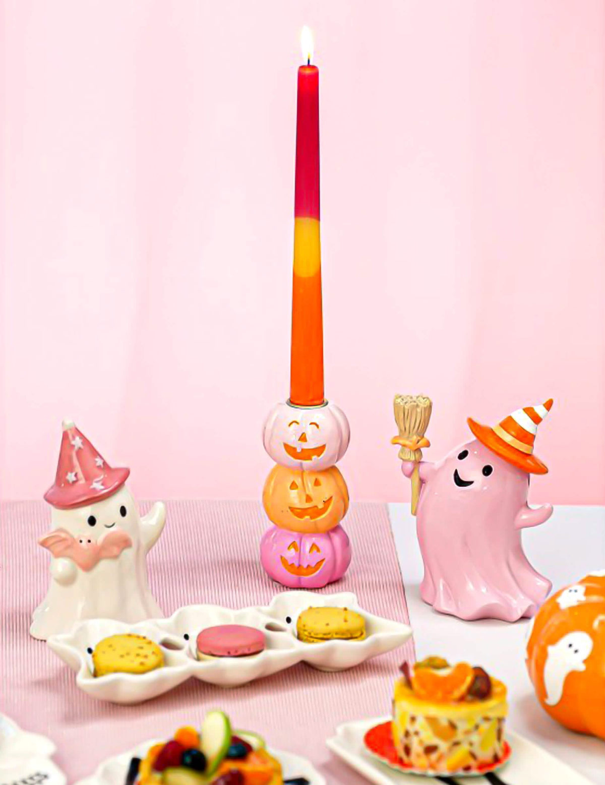 Dekorační svícen Summerween z pryskyřice se 3 usměvavými dýněmi 6,3 x 6,3 x 13 cm