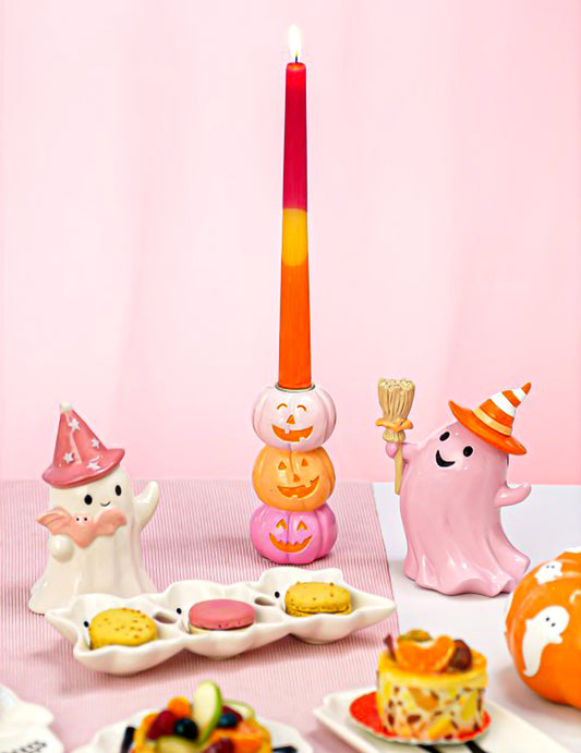 Dekorační svícen Summerween z pryskyřice se 3 usměvavými dýněmi 6,3 x 6,3 x 13 cm