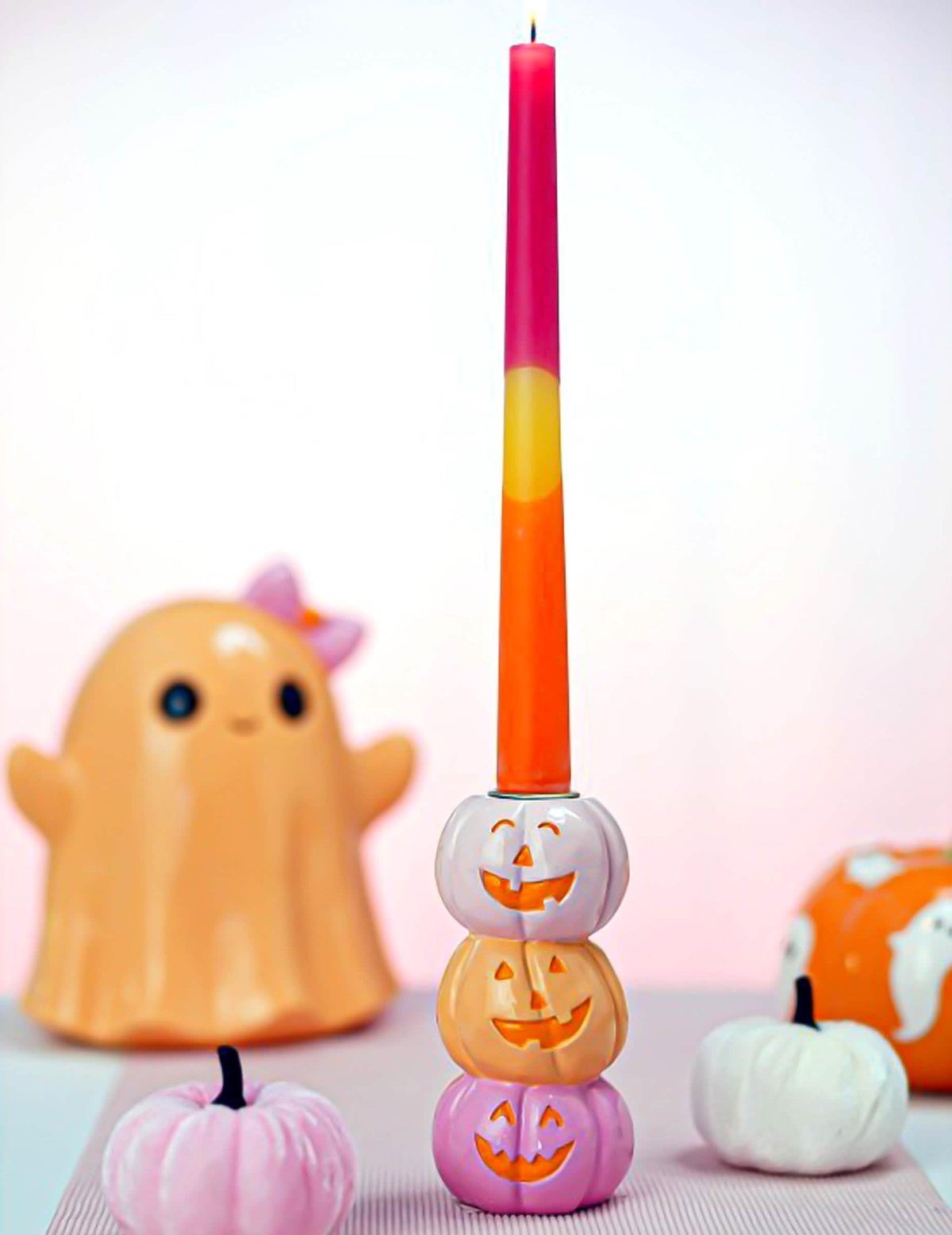 Dekorační svícen Summerween z pryskyřice se 3 usměvavými dýněmi 6,3 x 6,3 x 13 cm