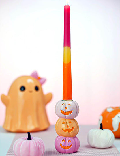 Dekorační svícen Summerween z pryskyřice se 3 usměvavými dýněmi 6,3 x 6,3 x 13 cm