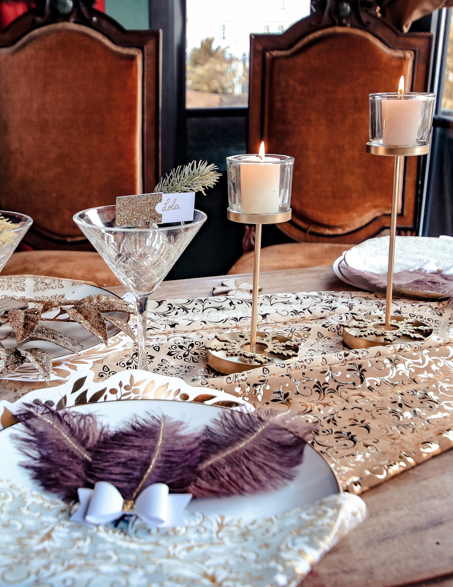 Zlatý kovový stojací svícen 32 cm svatební a vánoční výzdoba