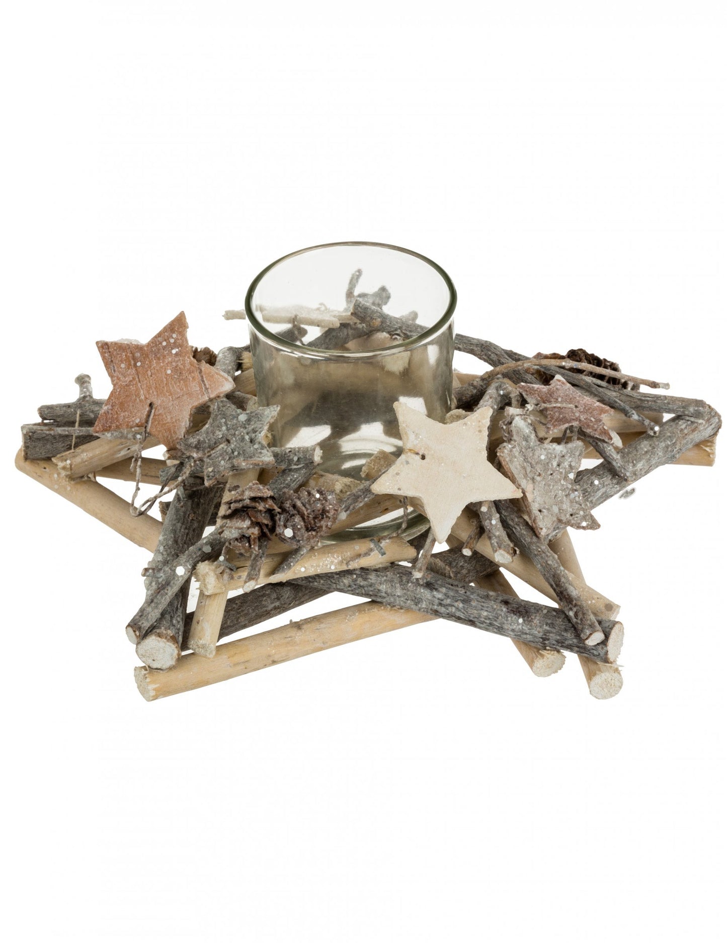 Svíčka na čajové svíčky s dřevěným stojánkem ve tvaru hvězdy 20 x 8 cm