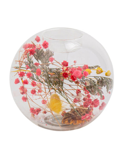 Transparentní svícen barevné sušené květiny 11 x 10,5 cm venkovská svatba