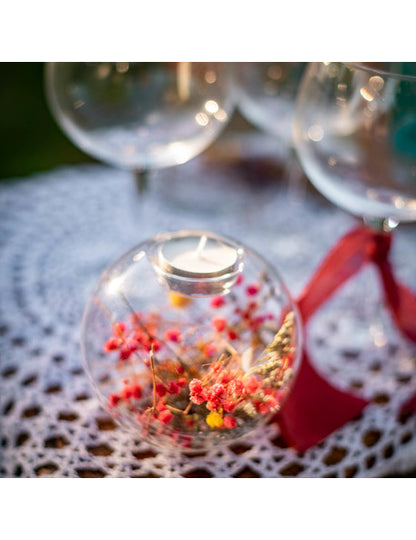 Transparentní svícen barevné sušené květiny 11 x 10,5 cm venkovská svatba