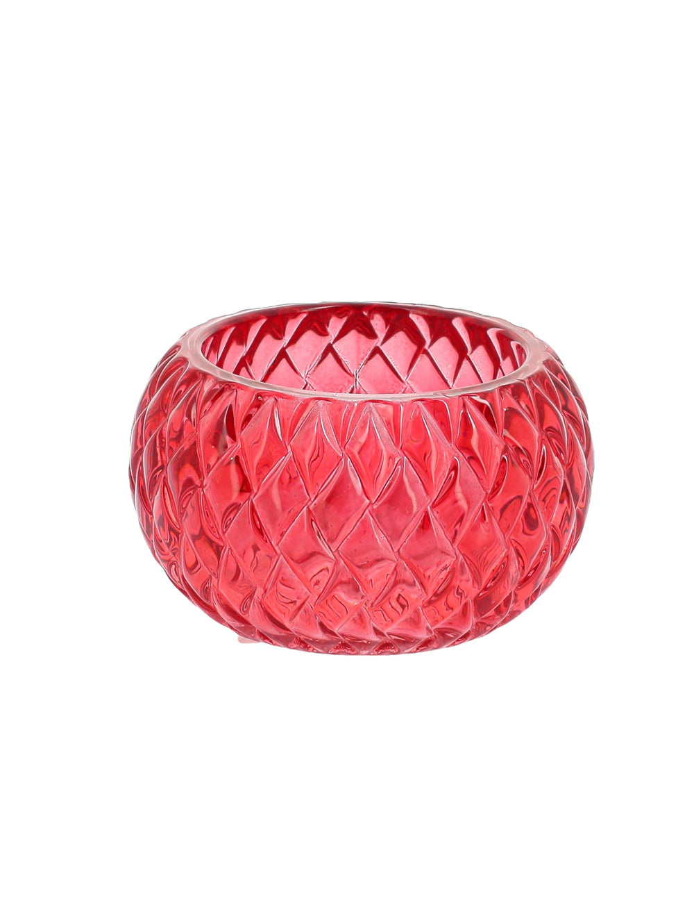 Bougeoir en verre pour décoration de fête rouge avec motifs en relief