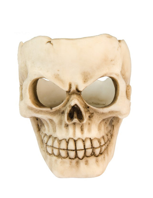 Bougeoir tête de mort souriante pour décoration beige aspect os